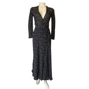 Reformation Navy Blue and White Floral Semi Sheer Wrap Maxi Dress Size XS